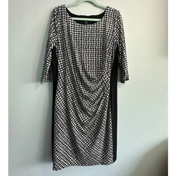 LAUREN RALPH LAUREN Black White Houndstooth Sheath Dress SIZE 18W - Picture 1 of 9